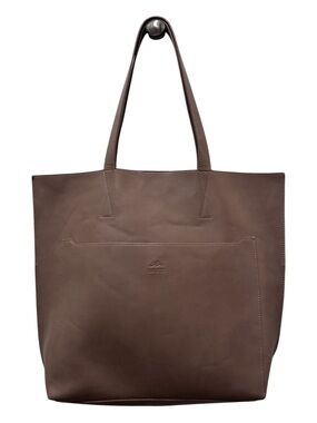 Roots Leather Tote Bag Minimalist Brown Shopper